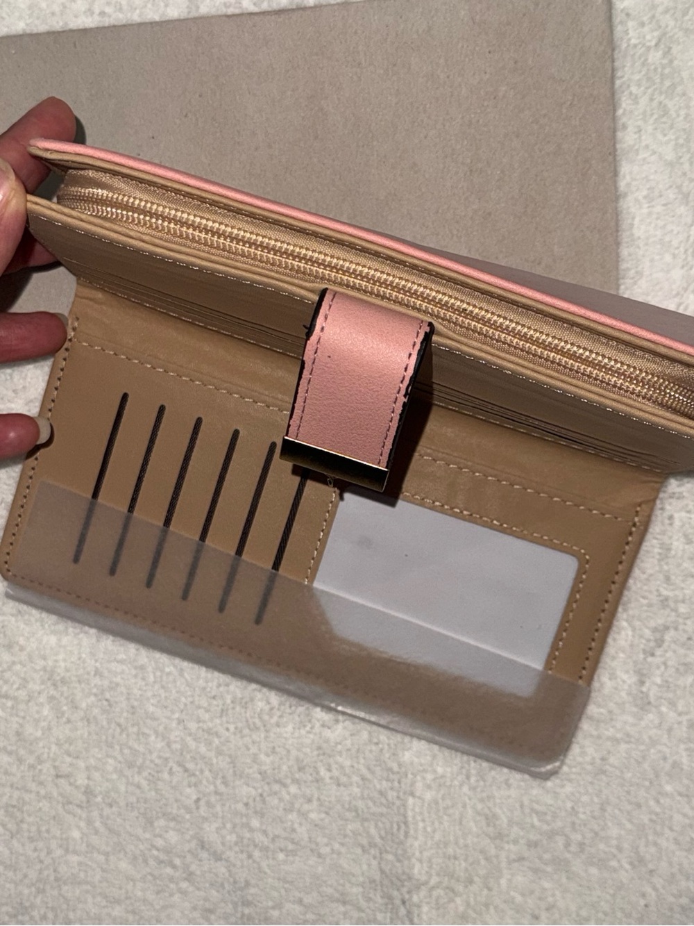 Women's Pink Faux Leather Wallet Gold Leaf Cutout Clutch Long Purse Card Holder - Picture 3 of 6